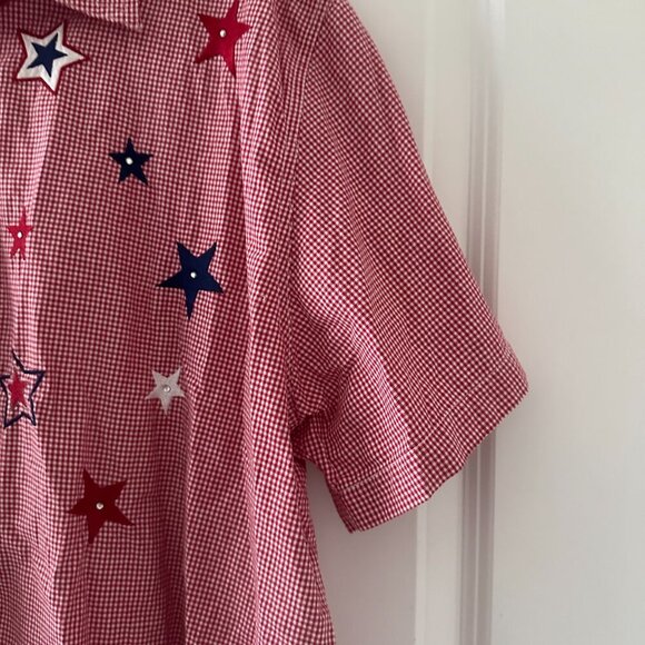 Vintage Quizz Red Gingham Button Up Shirt Women's Plus Size 22 Embroidered Stars - Picture 6 of 16